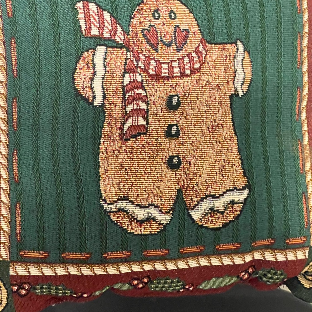 Festive Green Holiday Pillow with Gingerbread Man